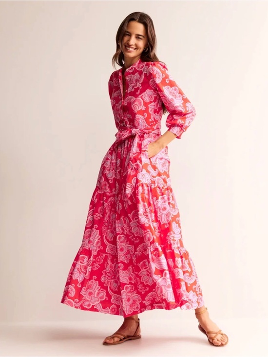 Boden Dresses & Skirts - Boden Alba Tiered Cotton Maxi Dress Flame Scarlet, Cascade Paisley — Size 16/18R